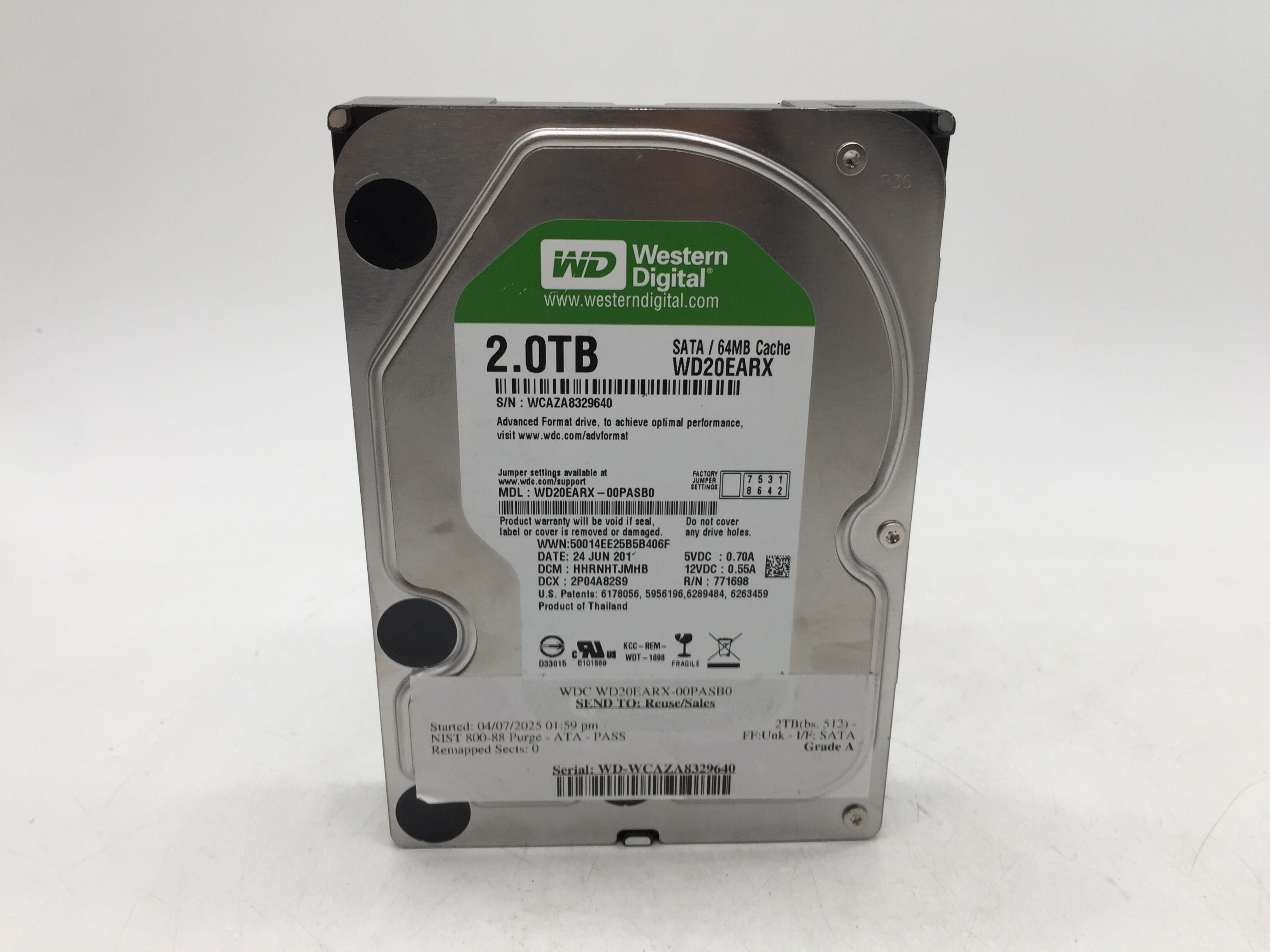 動作良好♪WD20EZRX （WD Green） 2TB 3.5インチ SATA3.0(6Gb/s) □09