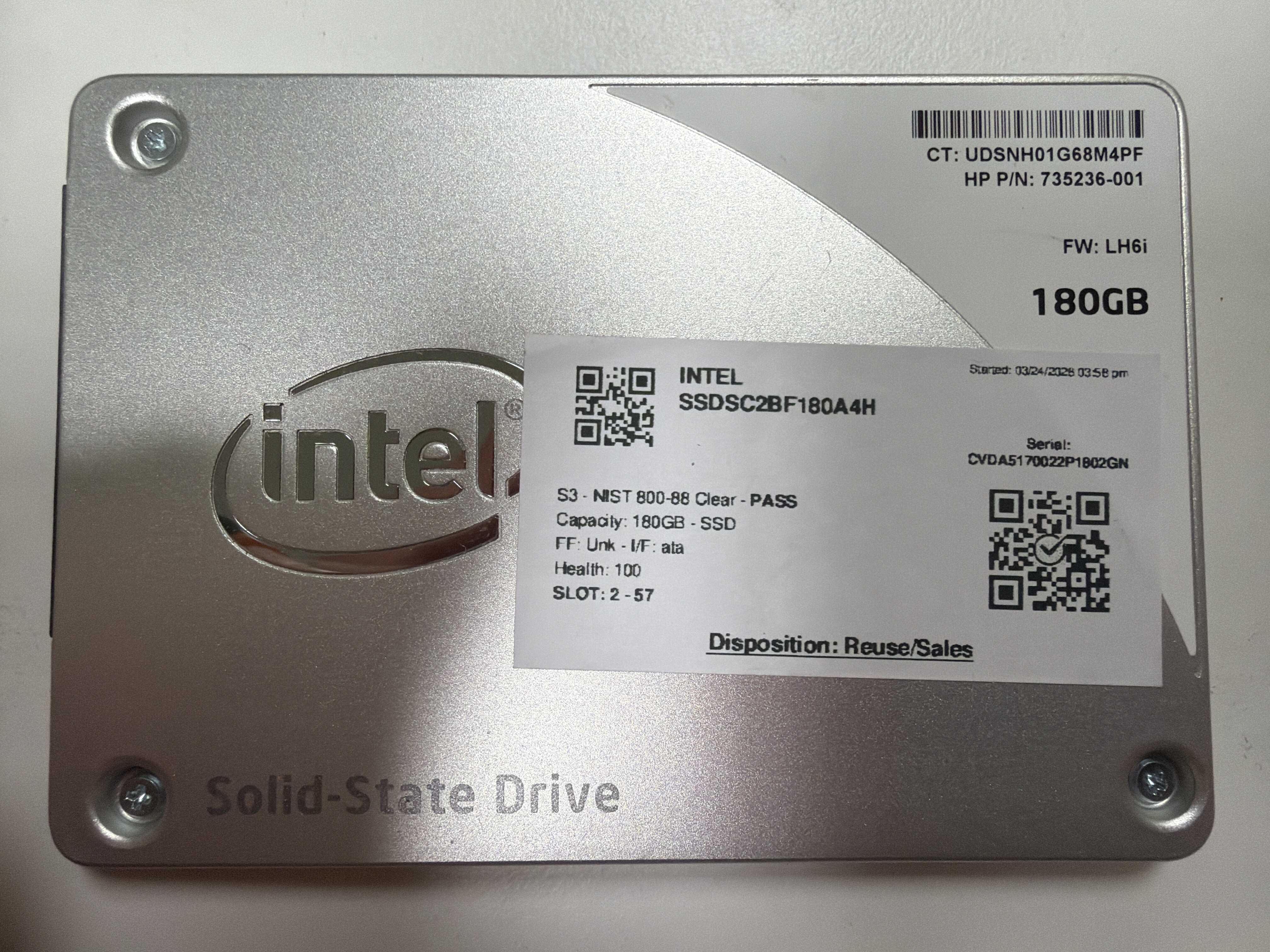 Intel SSD Pro 1500 Séries SSDSC2BF180A4 0H2TWD 2,5 Pouces