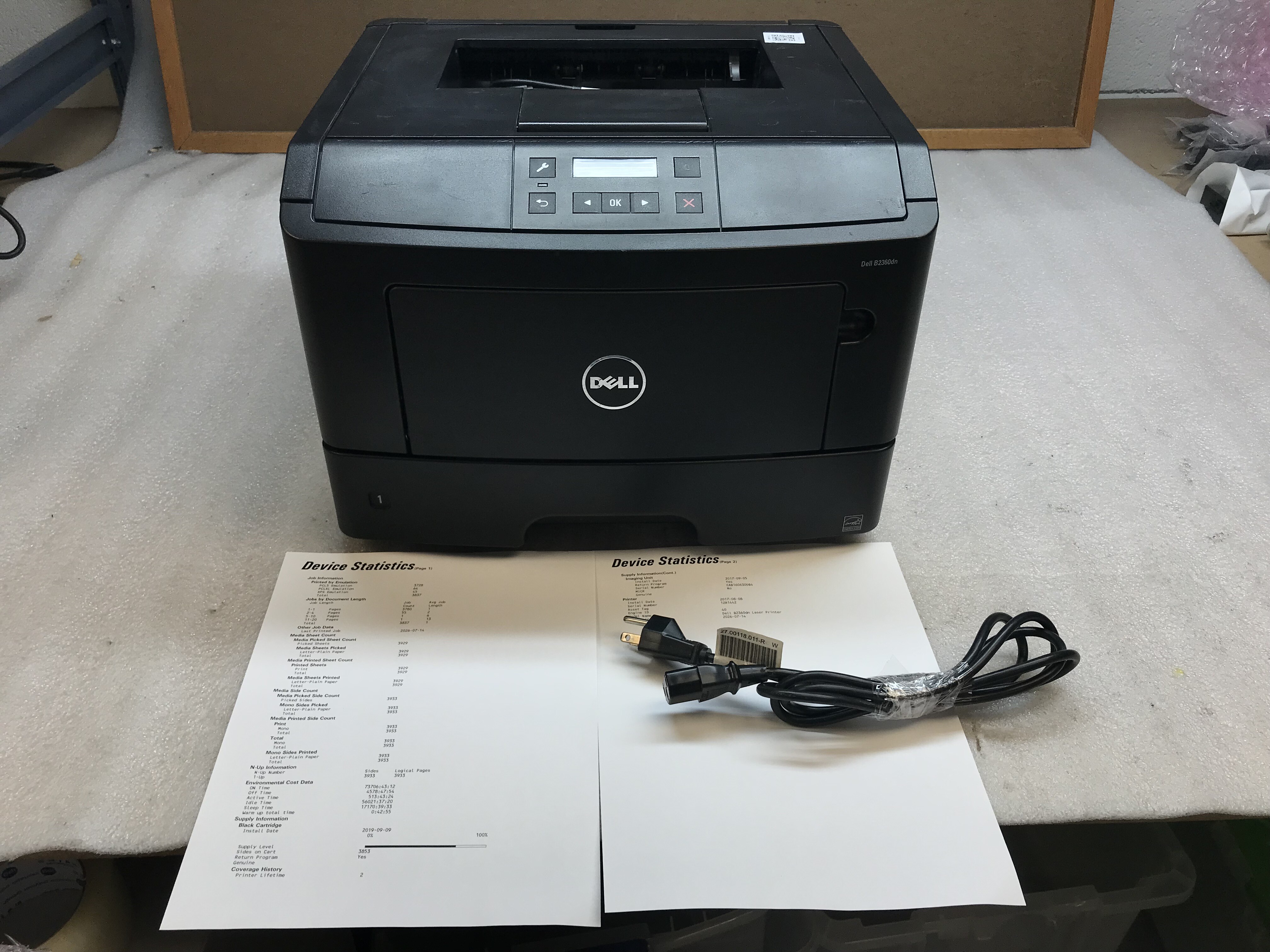 Dell B2360dn Monochrome Laser Printer Page Count 3929 W/ Toner
